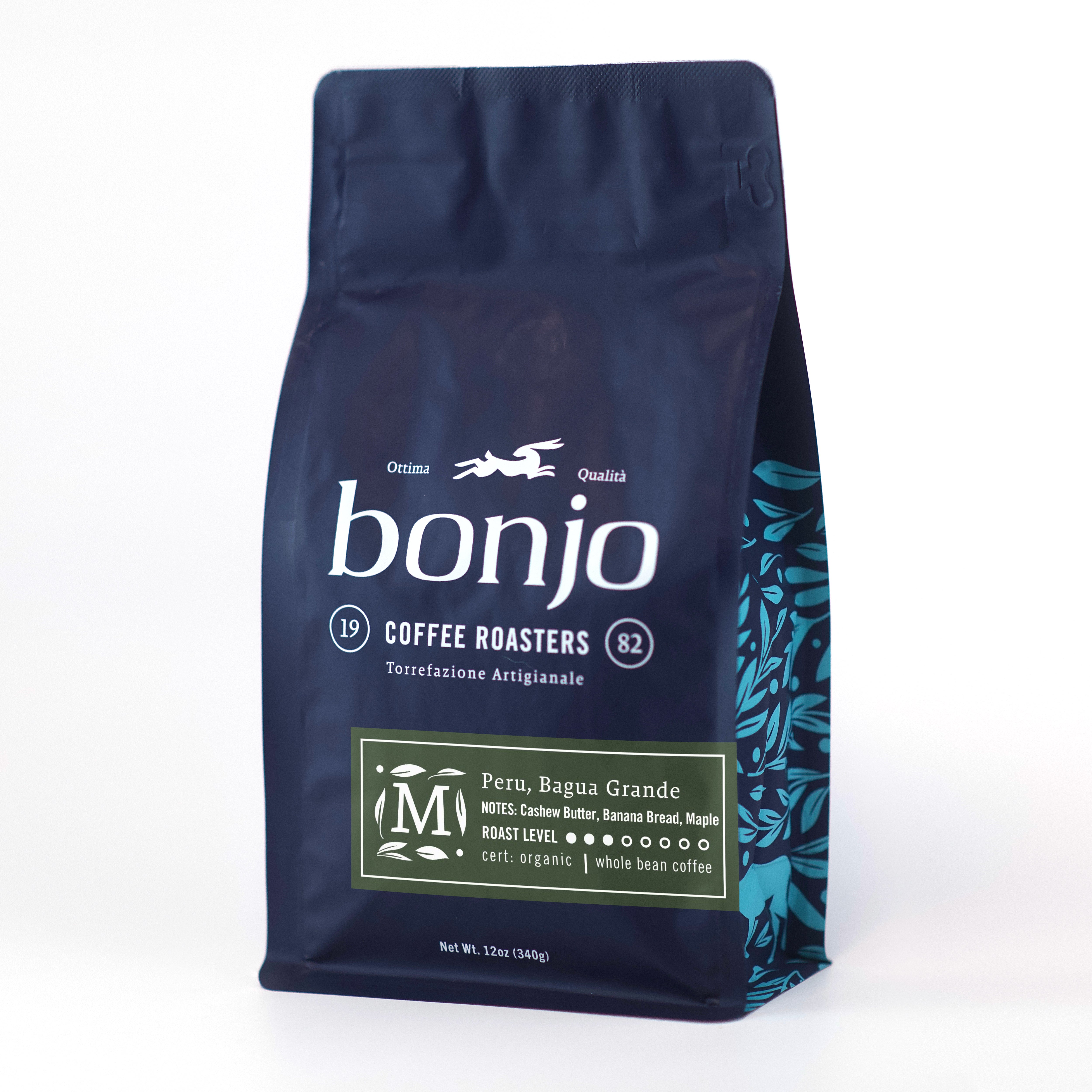 Bonjo Coffee Roasters bag on a white background