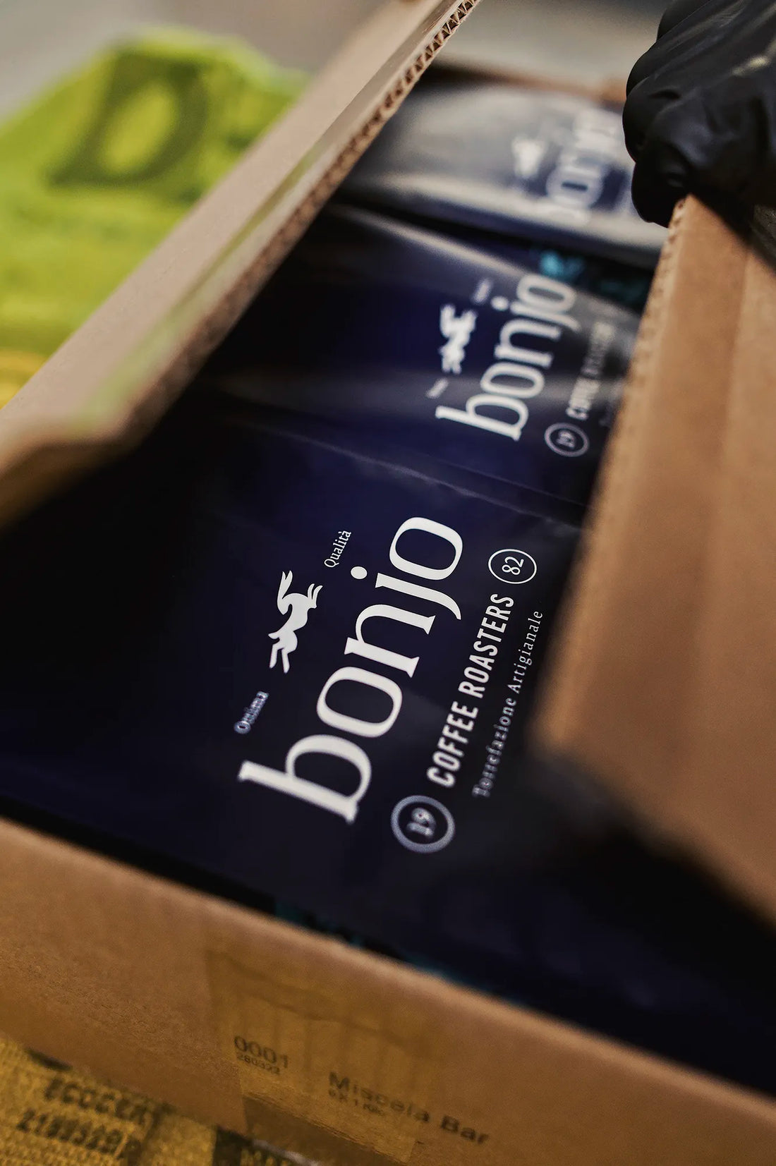 bonjo coffee packages inside a cardboard box